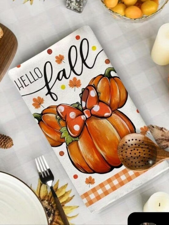 Other - Disney Kitchen Towel 2  - Hello Pumpkin, Hello Fall, Halloween, Orange Wallpaper